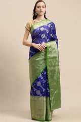 Buy Organza Woven Saree in Blue