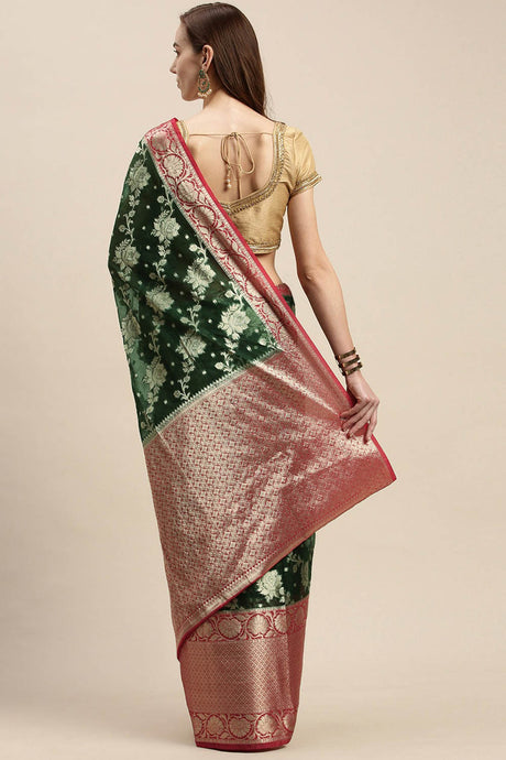 Dark Green Organza Saree