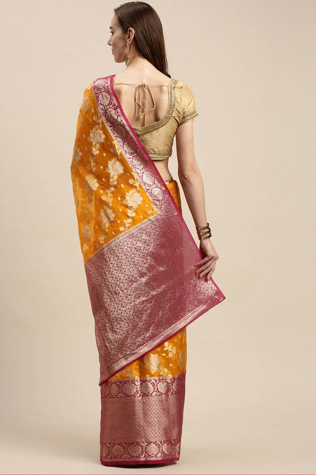 Yellow Organza Woven Saree Collection