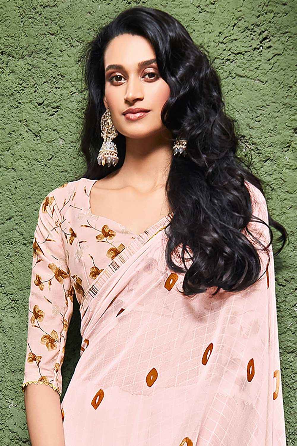 Georgette Rose Gold Printed Designer Saree