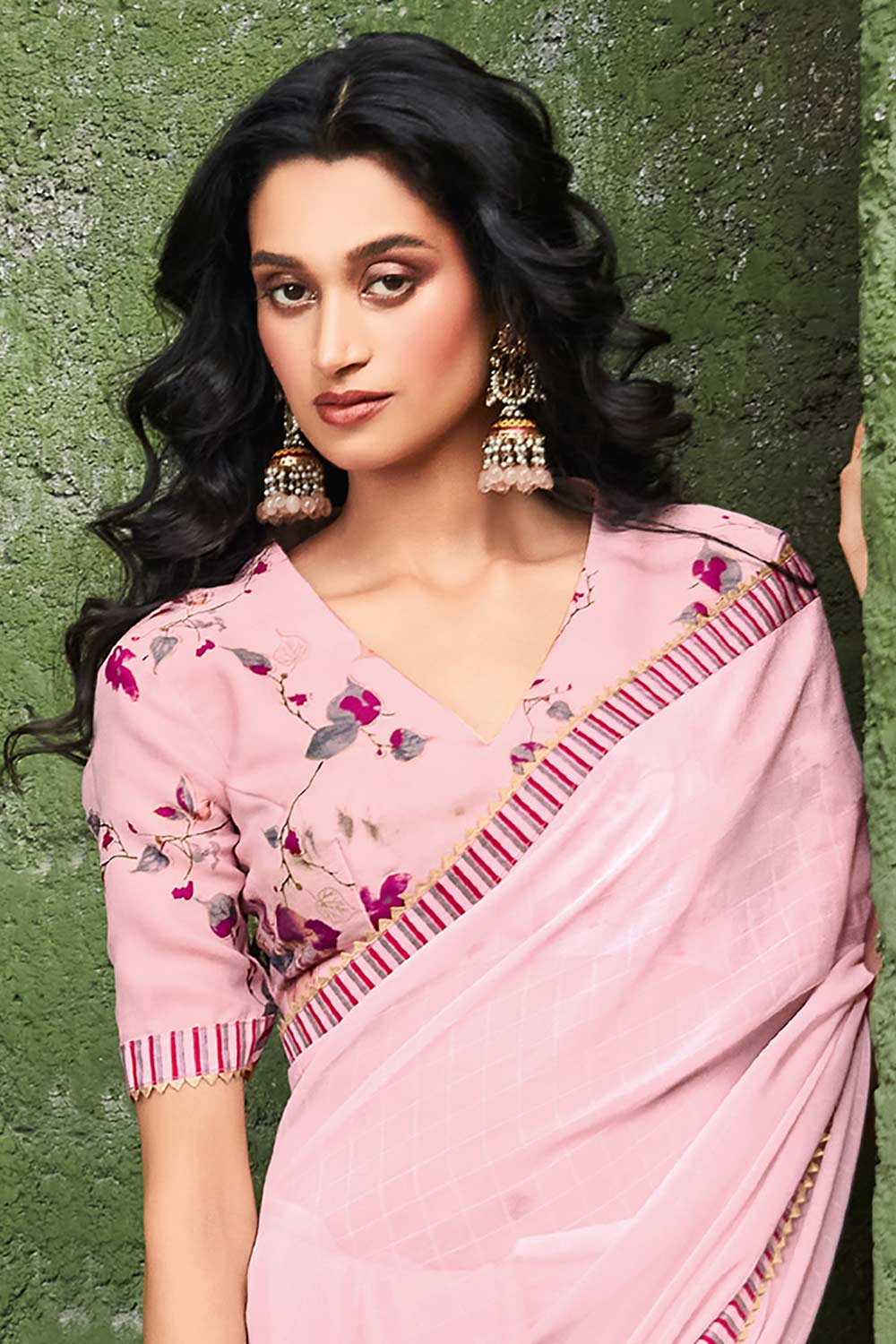 Georgette Pink Printed Designer Saree