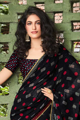 Georgette Black Printed Designer Saree