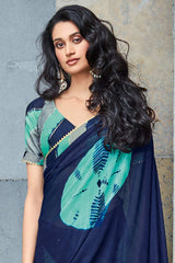 Georgette Blue Printed Designer Saree