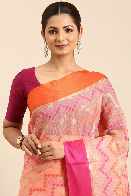 Peach Art Silk Block Saree