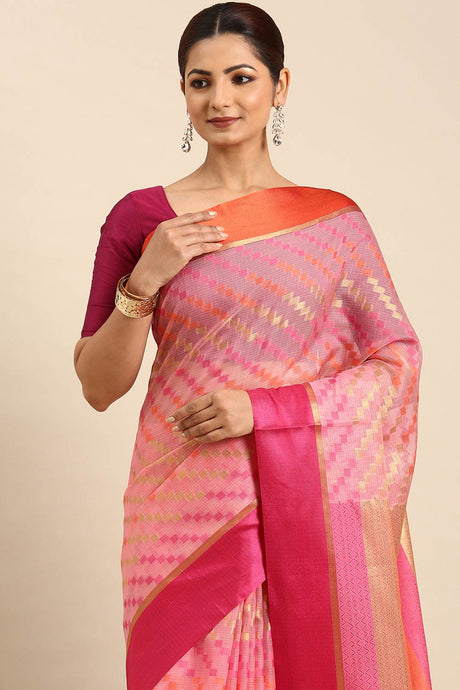 Pink Art Silk Block Saree