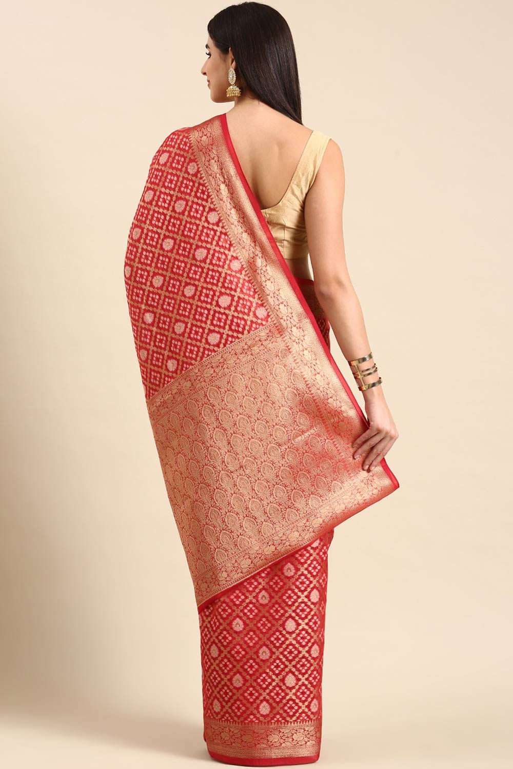 Red Art Silk Block Saree