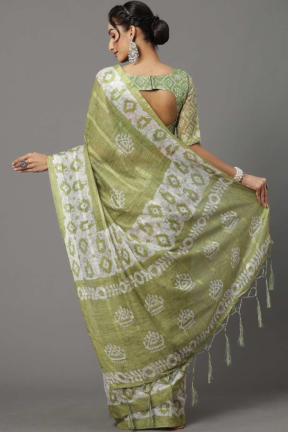 Soft Silk Olive Printed Designer Saree