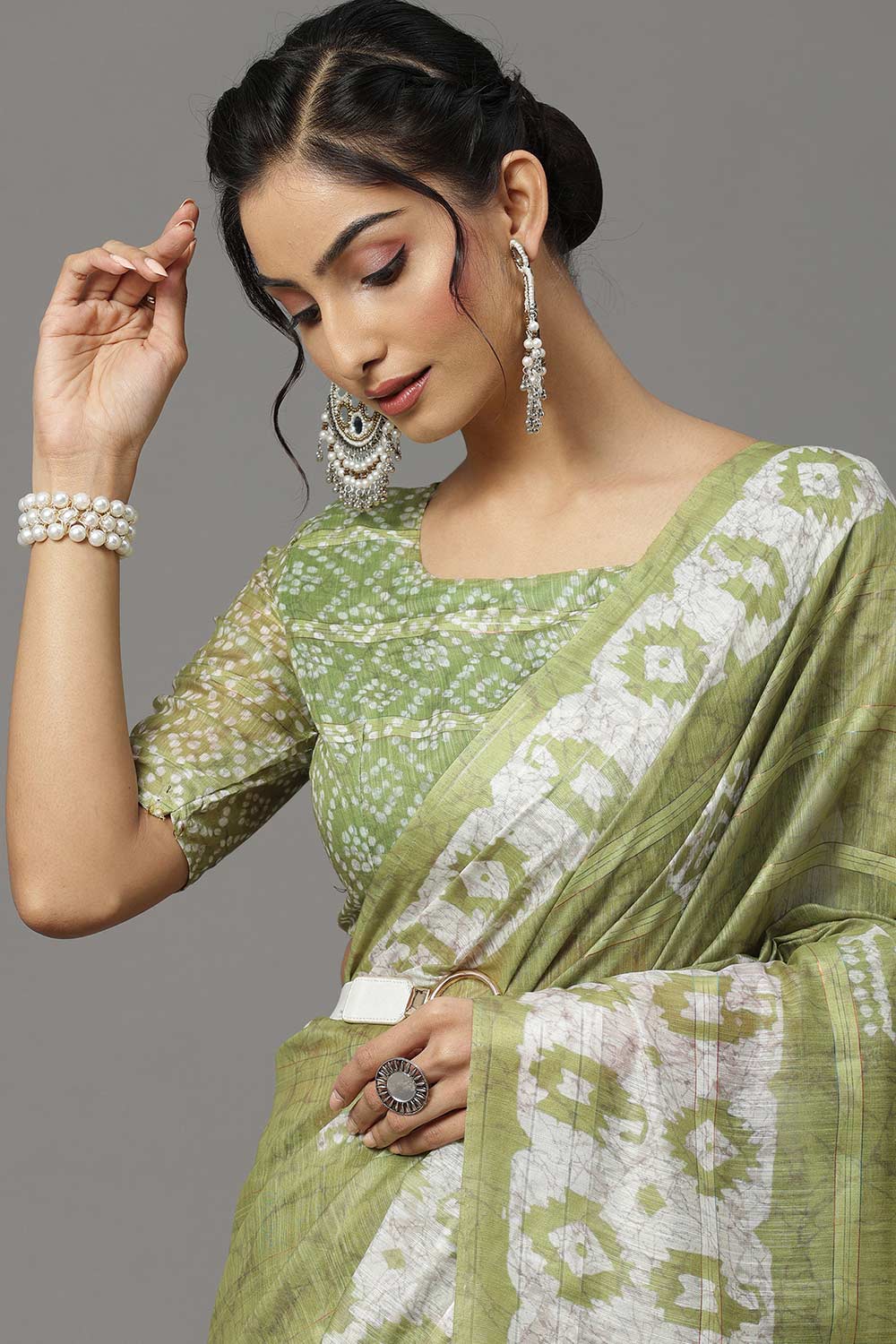 Soft Silk Olive Printed Designer Saree