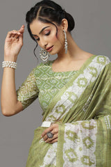 Soft Silk Olive Printed Designer Saree