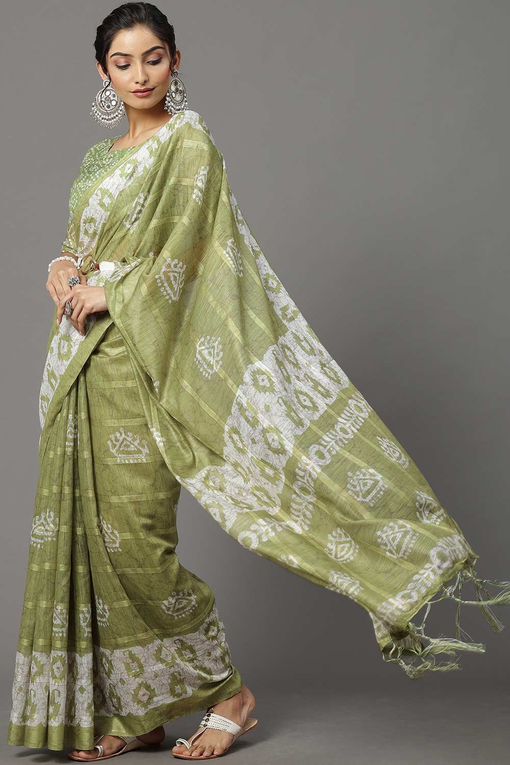 Soft Silk Olive Printed Designer Saree