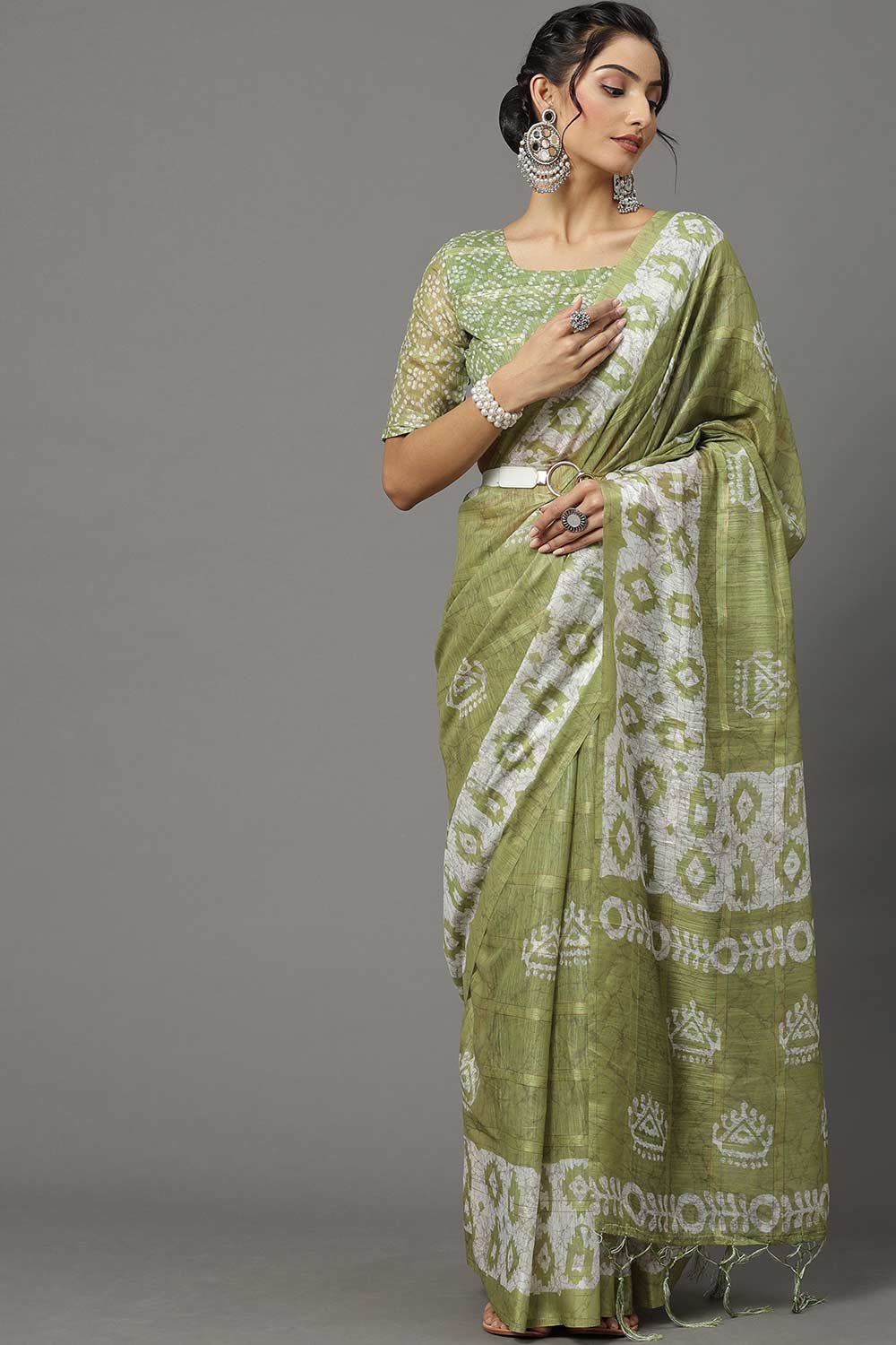 Soft Silk Olive Printed Designer Saree