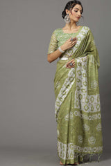 Soft Silk Olive Printed Designer Saree