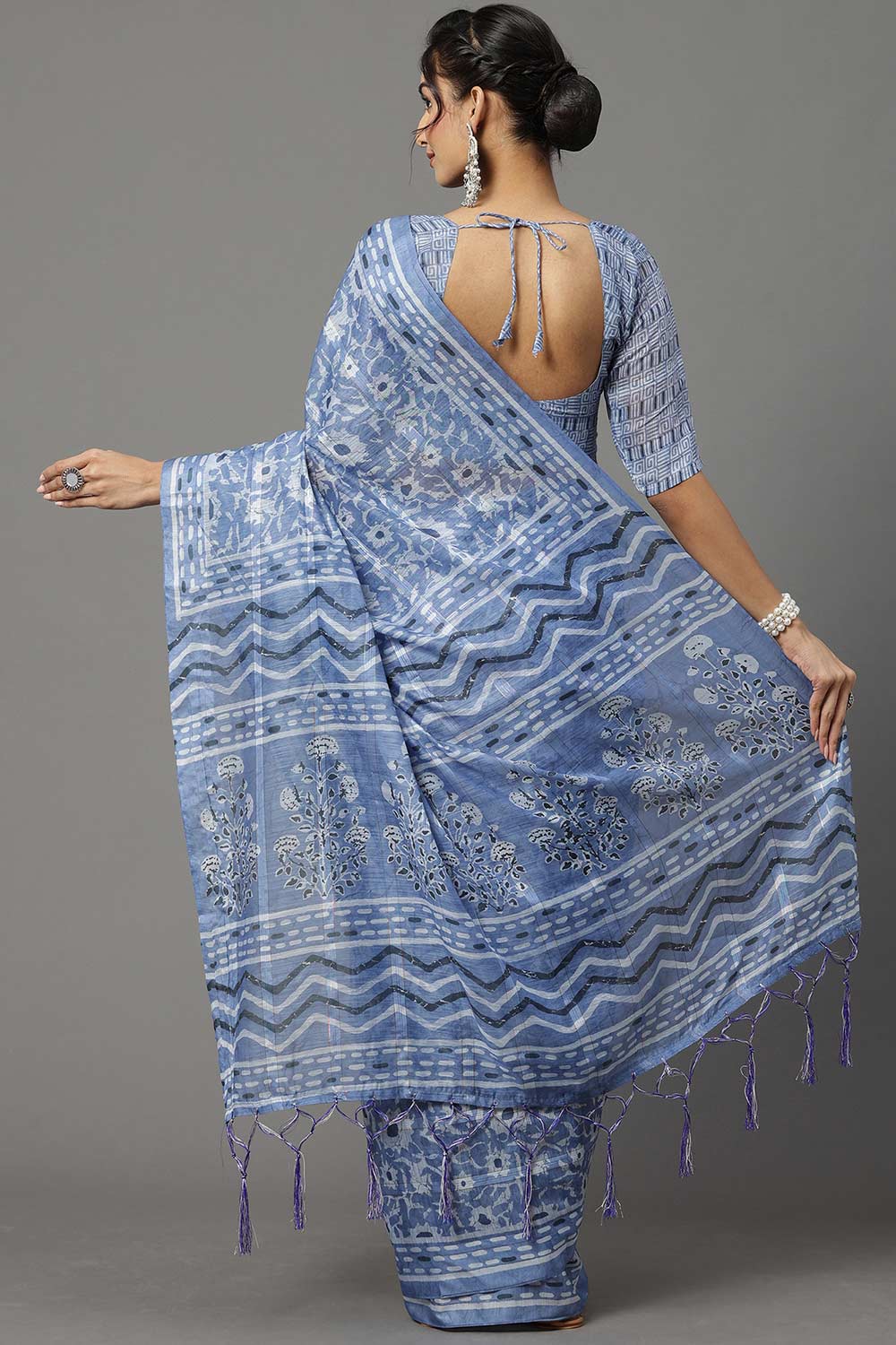 Soft Silk Light Blue Printed Designer Saree