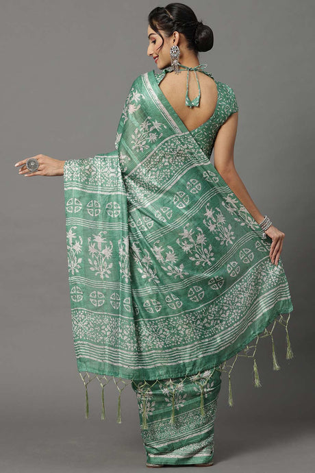 Soft Silk Sea Green Printed Designer Saree