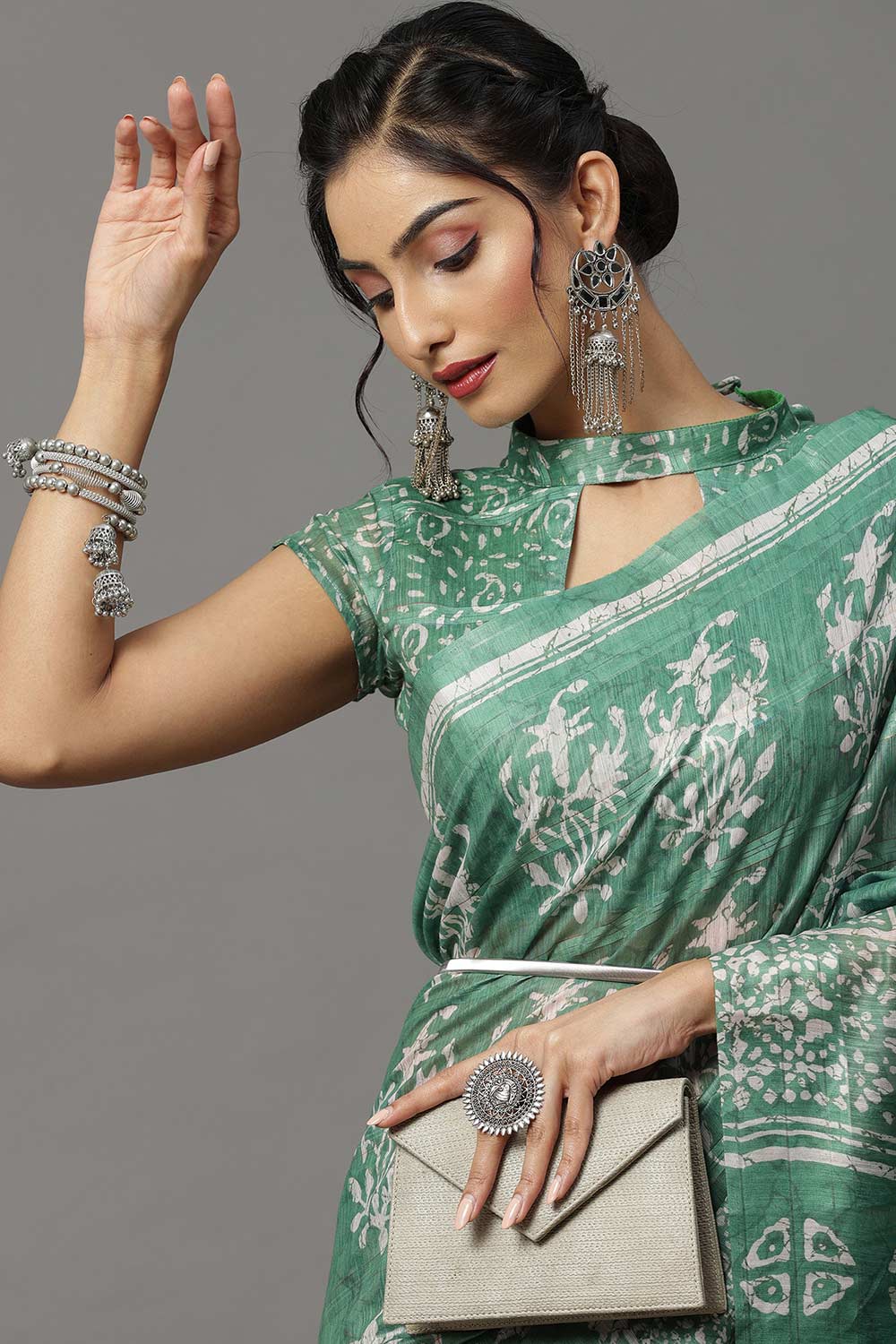 Soft Silk Sea Green Printed Designer Saree