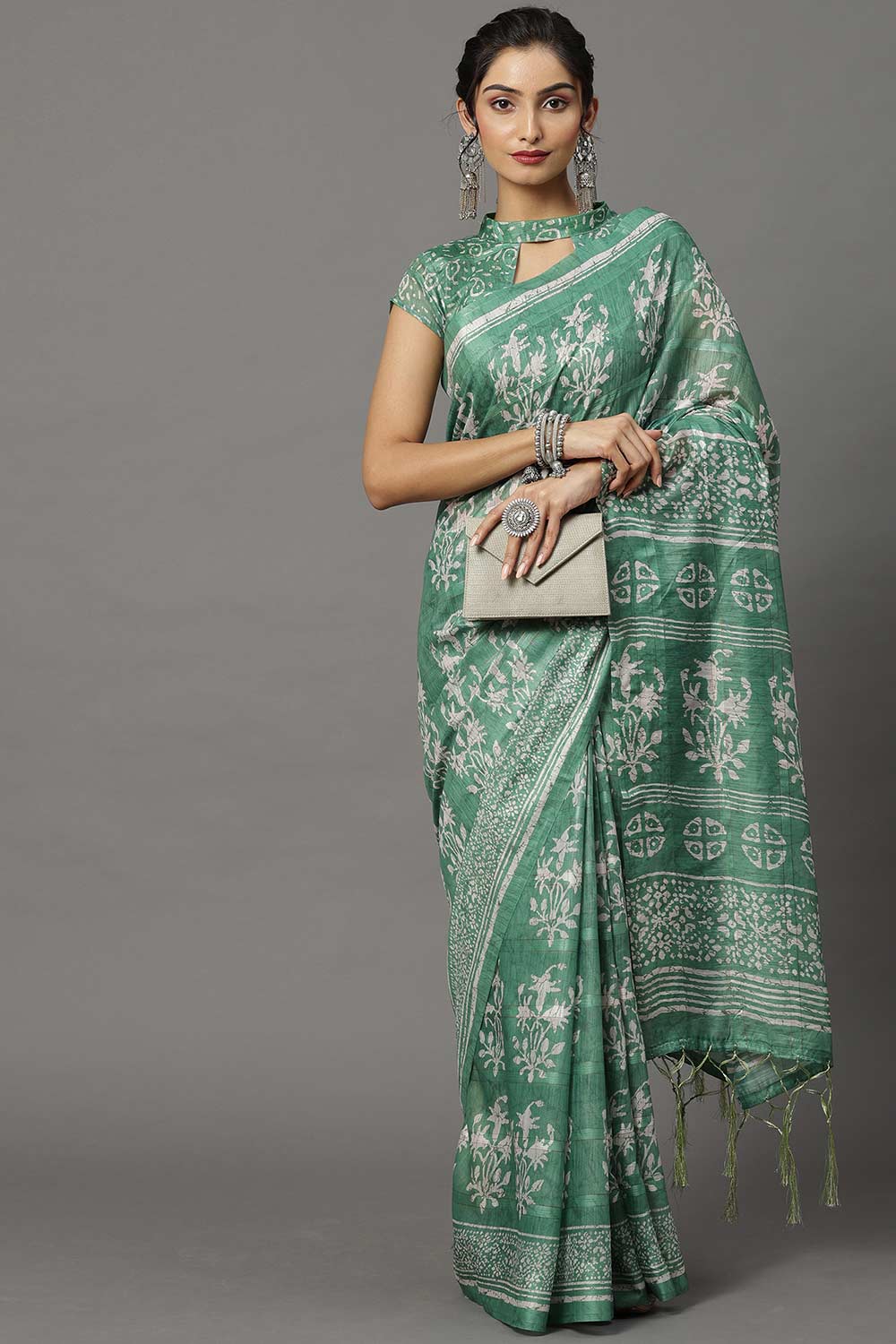 Soft Silk Sea Green Printed Designer Saree