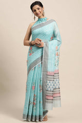 Soft Silk Sea Green Printed Celebrity Saree