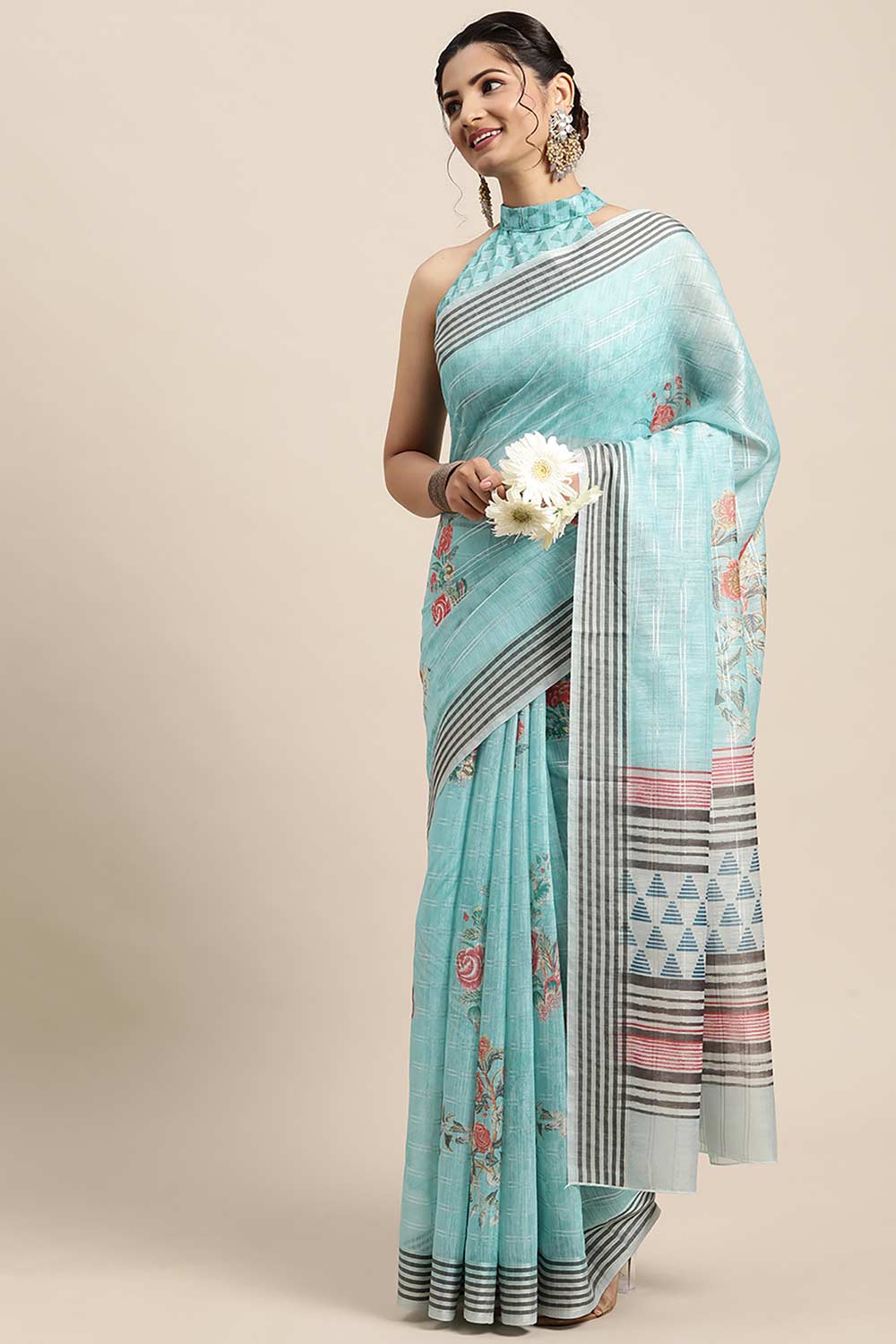 Soft Silk Sea Green Printed Celebrity Saree