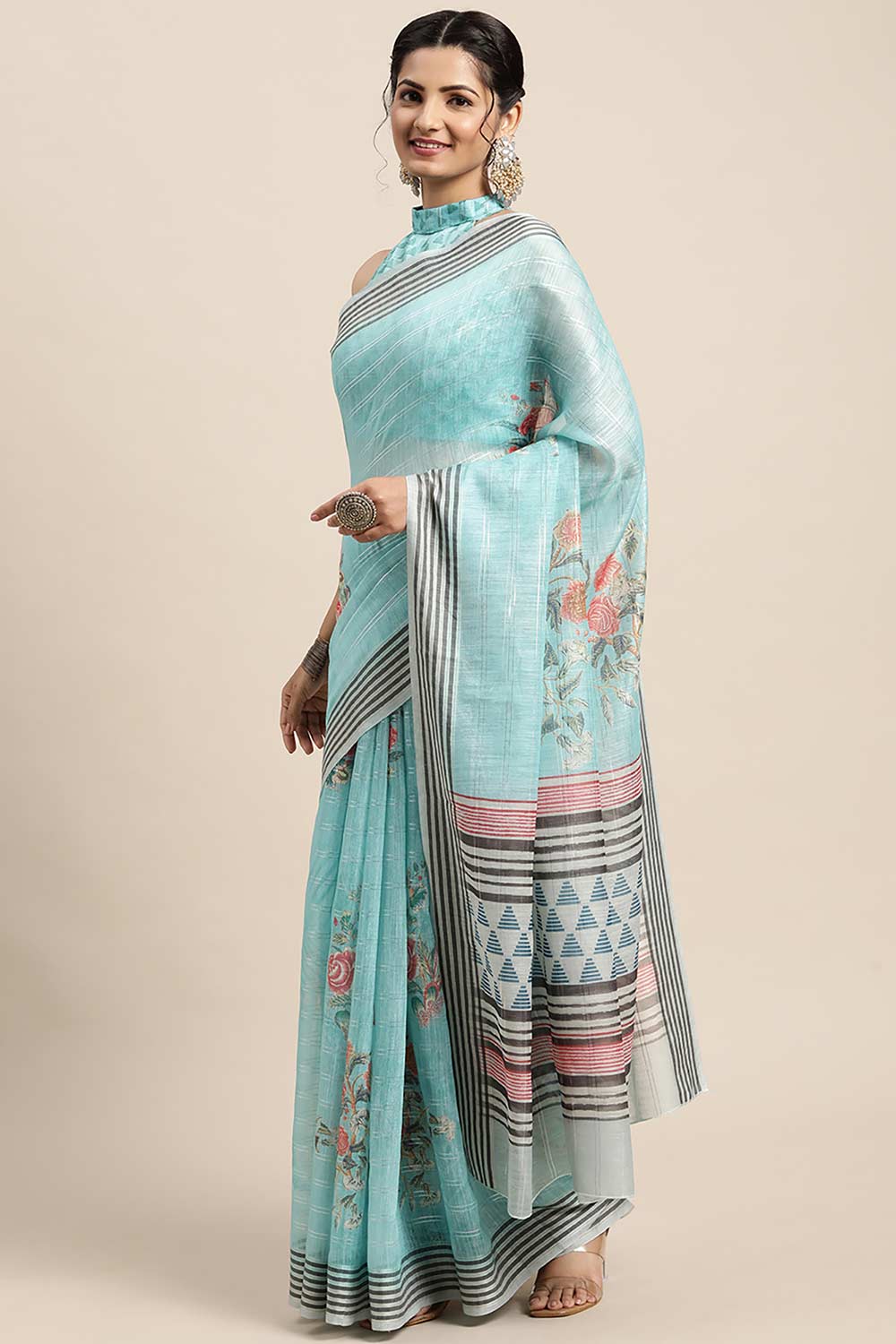 Soft Silk Sea Green Printed Celebrity Saree