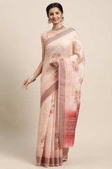 Soft Silk Cream Printed Designer Saree