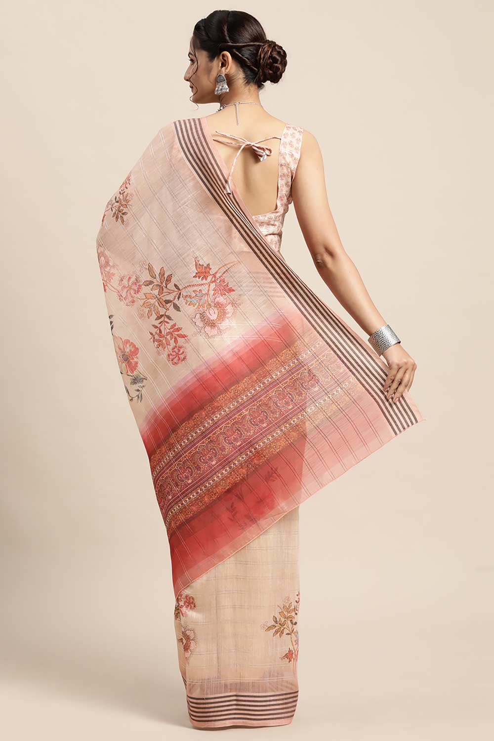 Soft Silk Cream Printed Designer Saree