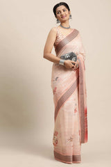 Soft Silk Cream Printed Designer Saree