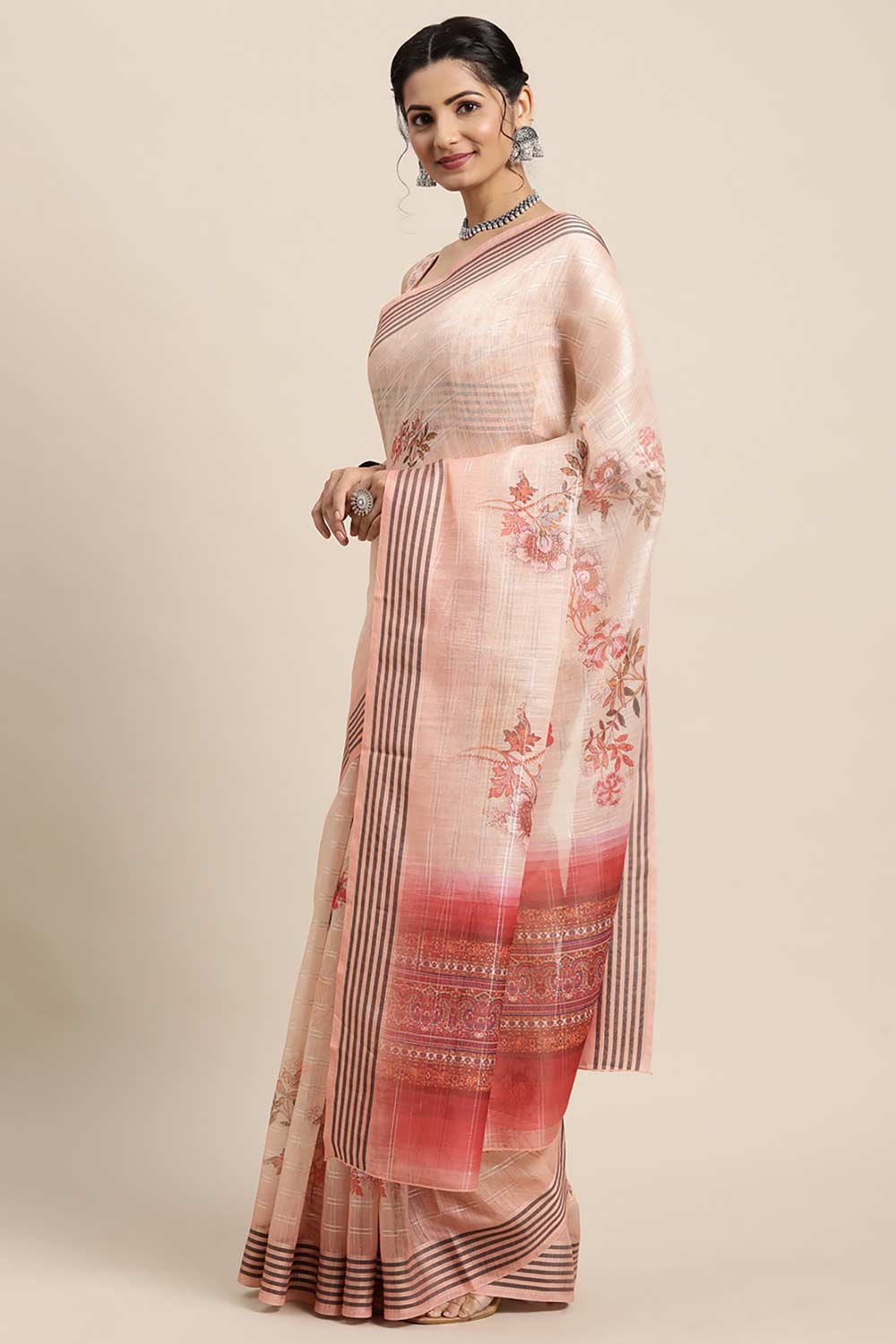 Soft Silk Cream Printed Designer Saree