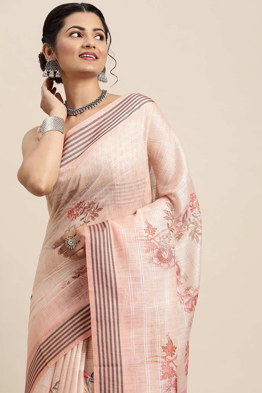 Soft Silk Cream Printed Designer Saree