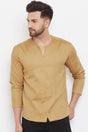 Buy Men's Blended Cotton Solid Short Kurta in Beige Online