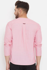 Buy Men's Blended Cotton Solid Short Kurta in Pink - Zoom In