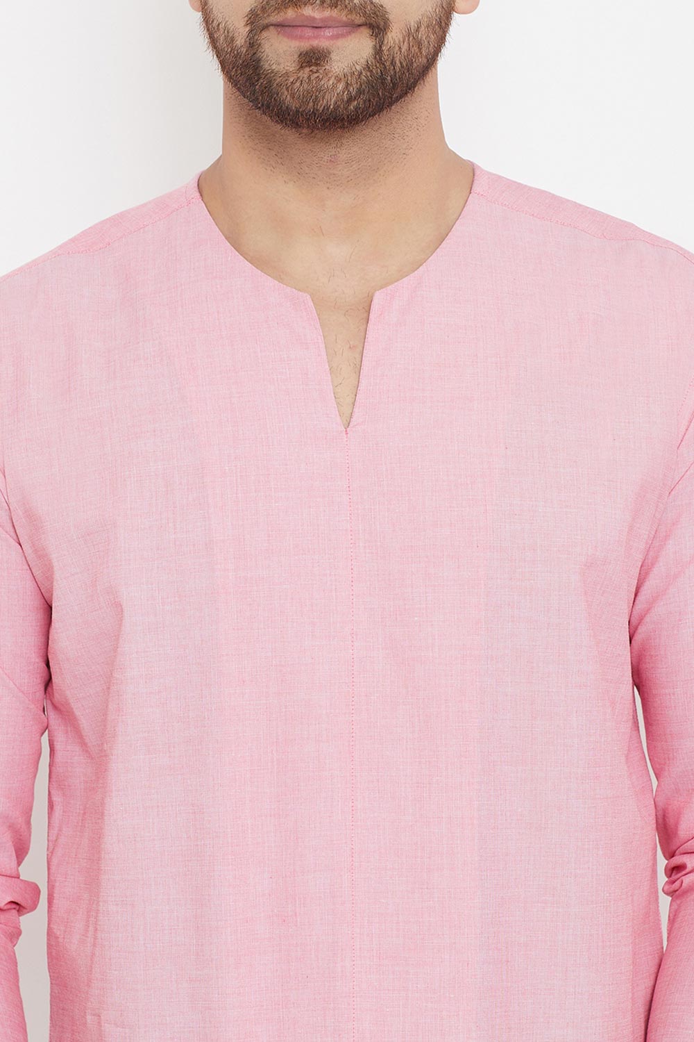 Buy Men's Blended Cotton Solid Short Kurta in Pink - Zoom Out