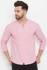 Buy Men's Blended Cotton Solid Short Kurta in Pink Online