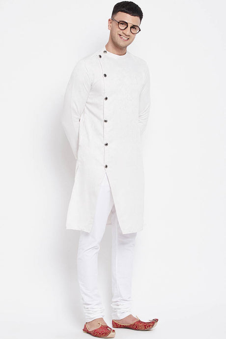 Buy Men's Rayon Solid Sherwani Kurta in White - Front