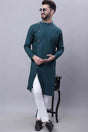 Buy Men's Green Cotton Self Design Long Kurta Top Online