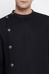 Buy Men's Pure Cotton Solid Sherwani Kurta in Black - Zoom Out