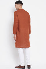 Buy Men's Pure Cotton Solid Sherwani Kurta in Brown - Zoom in