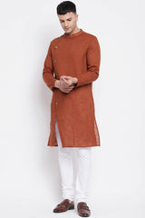 Buy Men's Pure Cotton Solid Sherwani Kurta in Brown