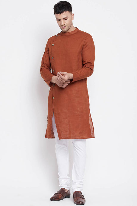 Buy Men's Pure Cotton Solid Sherwani Kurta in Brown