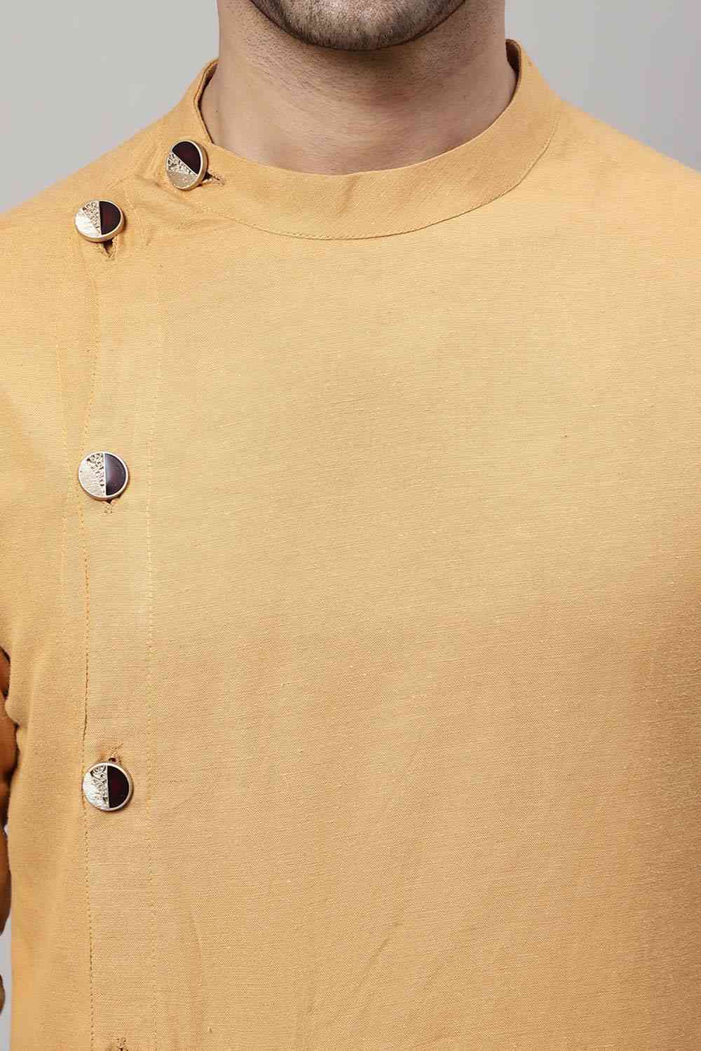 Buy Men's Mustard Cotton Solid Long Kurta Top Online - Zoom In