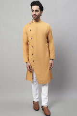 Buy Men's Mustard Cotton Solid Long Kurta Top Online