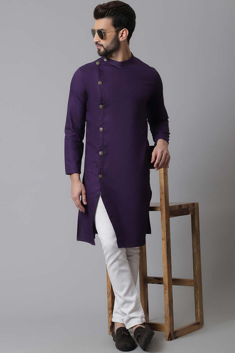 Buy Men's Purple Cotton Solid Long Kurta Online - KARMAPLACE