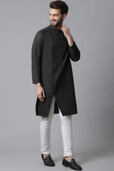 Buy Men's Green Cotton Solid Long Kurta Online - KARMAPLACE