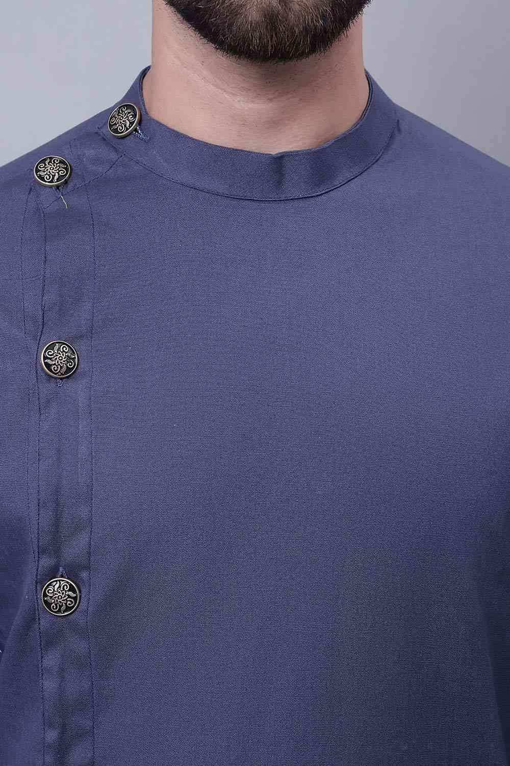 Buy Men's Grey Cotton Solid Long Kurta Top Online - Zoom In