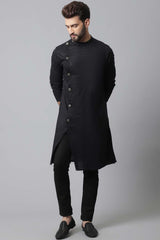 Buy Men's Black Cotton Self Design Long Kurta Top Online