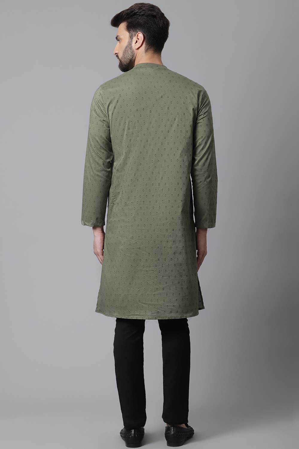 Buy Men's Green Cotton Self-design Long Kurta Online - KARMAPLACE