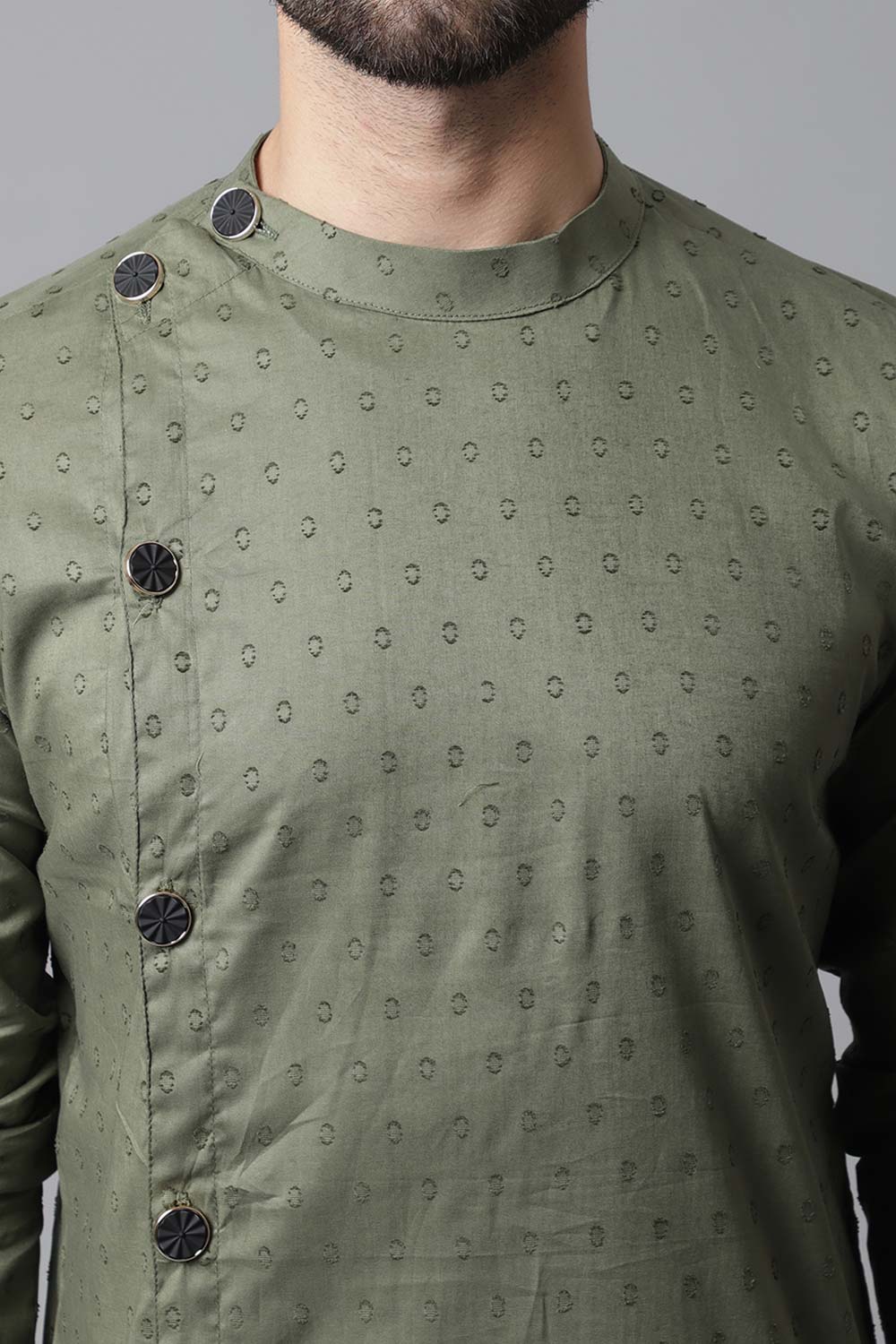 Buy Men's Green Cotton Self-design Long Kurta Online - KARMAPLACE