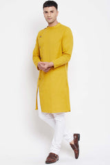 Buy Men's Yellow Cotton Solid Long Kurta Top Online - Back