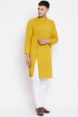Buy Men's Yellow Cotton Solid Long Kurta Top Online