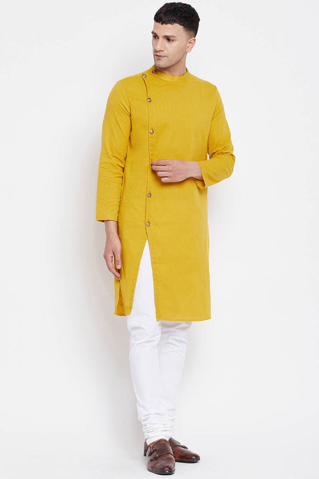 Buy Men's Pure Cotton Solid Sherwani Kurta in Yellow