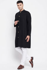 Buy Men's Linen Solid Sherwani Kurta in Black - Back